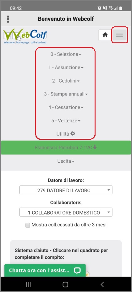Menu da app Menu da app